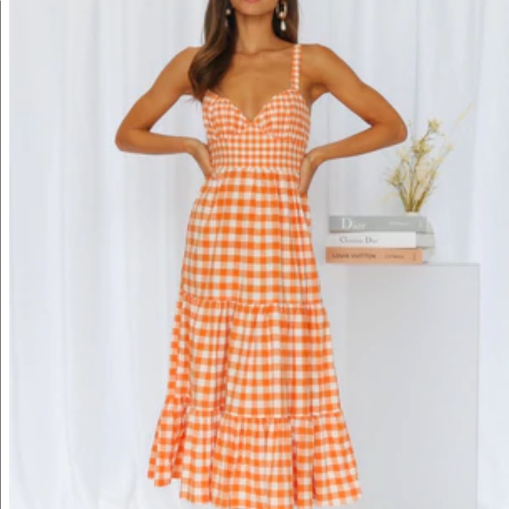 Hello Molly Orange Gingham Dress